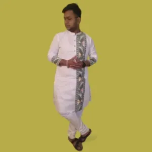 Green and white jamdani punjabi.