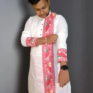 Red and white jamdani punjabi.