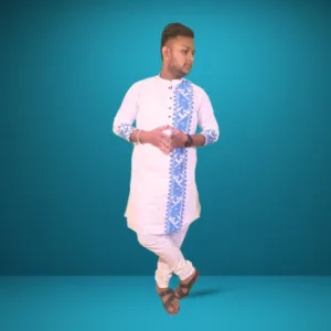 Blue and white jamdani punjabi.